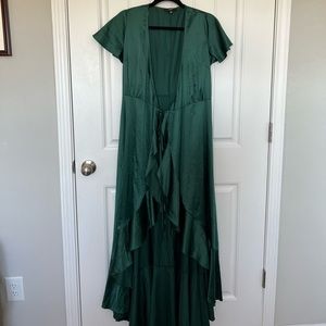 Long front tie green dress